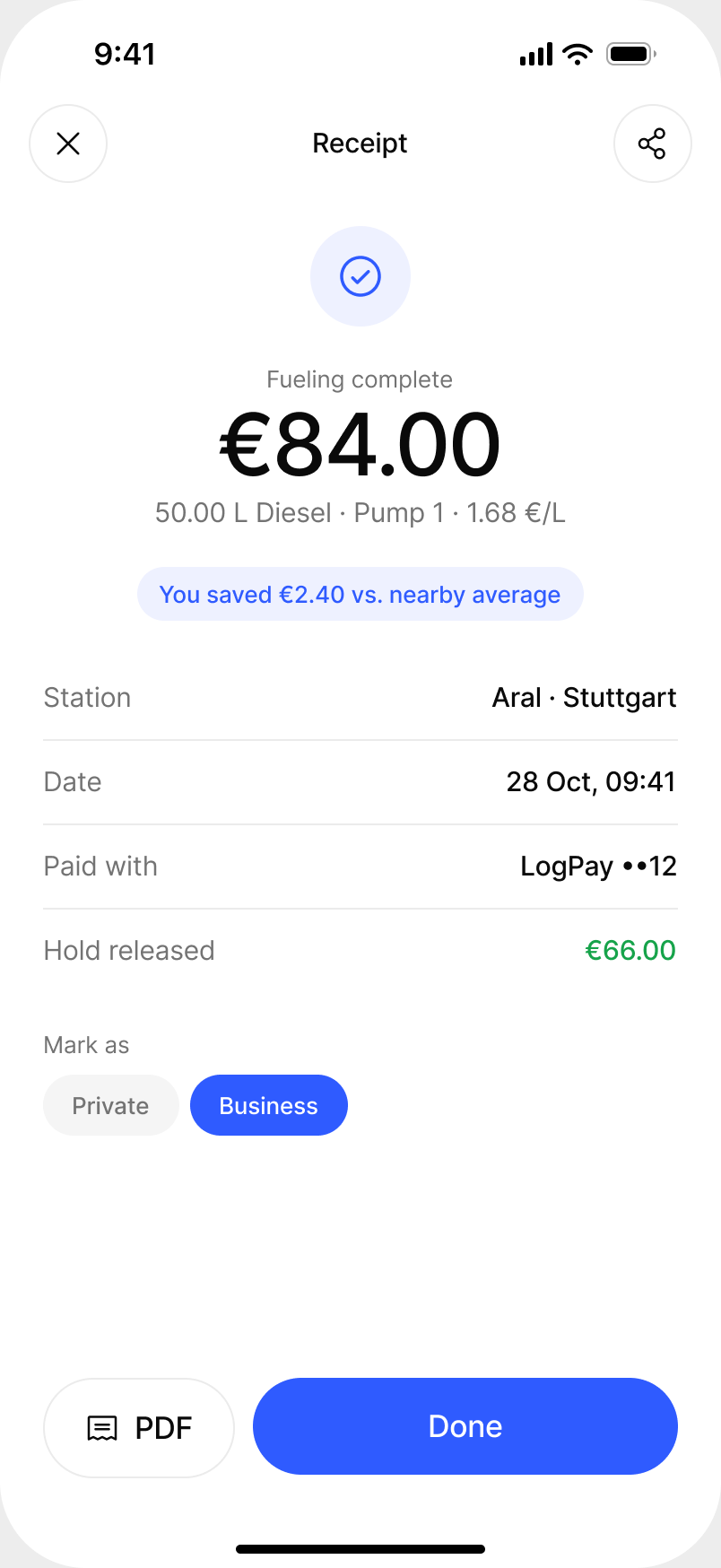 Fueling receipt